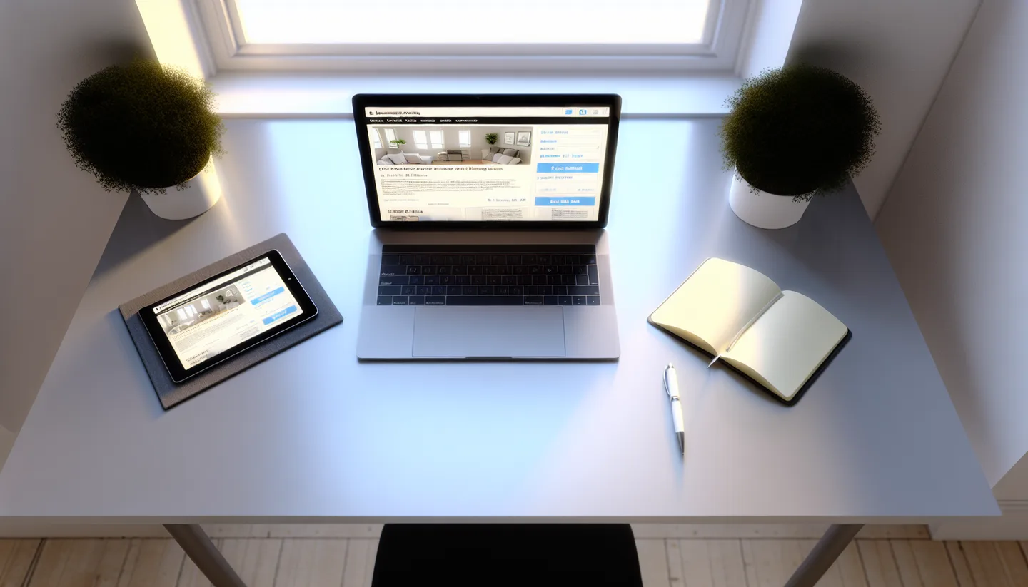 Laptop and tablet showing online property listing website