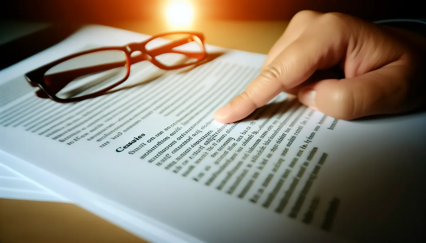 Hand pointing to a clause on a real estate contract