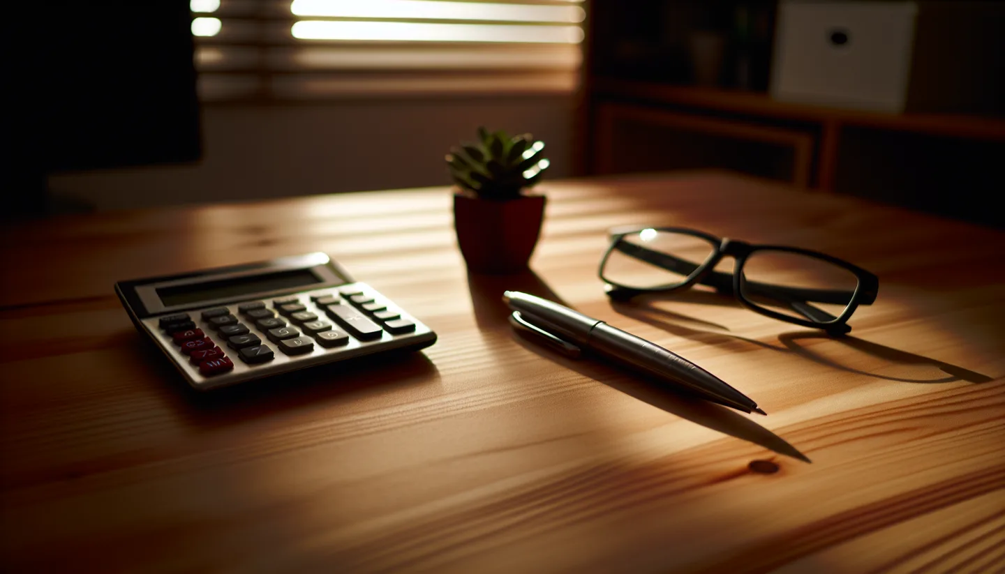 Calculator and property tax forms on a desk for selling land
