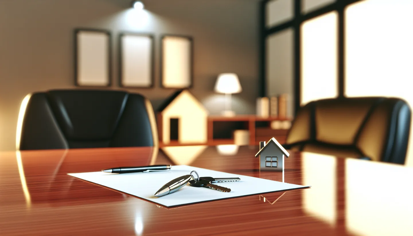 Property closing table with signed documents and keys from above