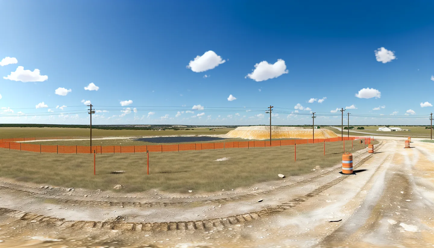 Graded construction lot with utility stakes in Texas