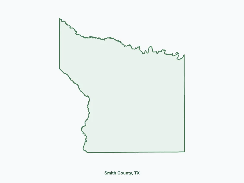 Map of Smith County, TX showing major cities