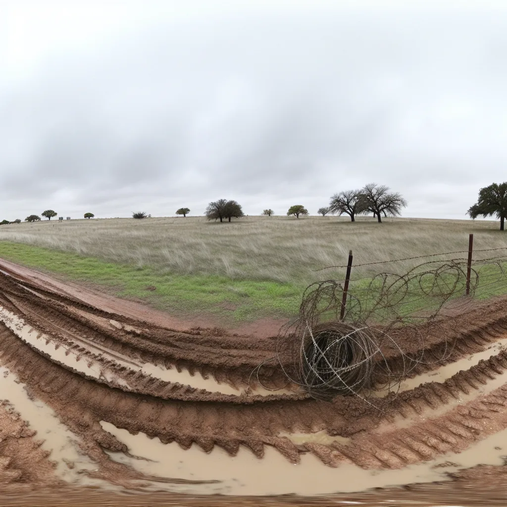 Rural acreage with open grassland and conifer forest in Denton County, Texas