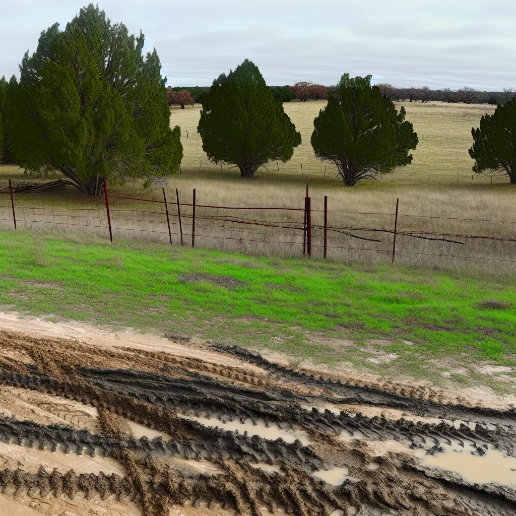 Rural acreage with open grassland and conifer forest in Denton, Texas